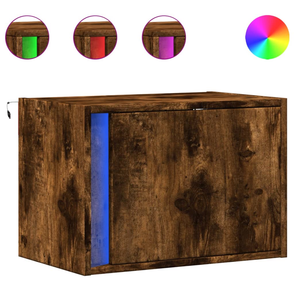 vidaXL Wall-mounted Bedside Cabinets with LED Lights 2 pcs Smoked Oak 2