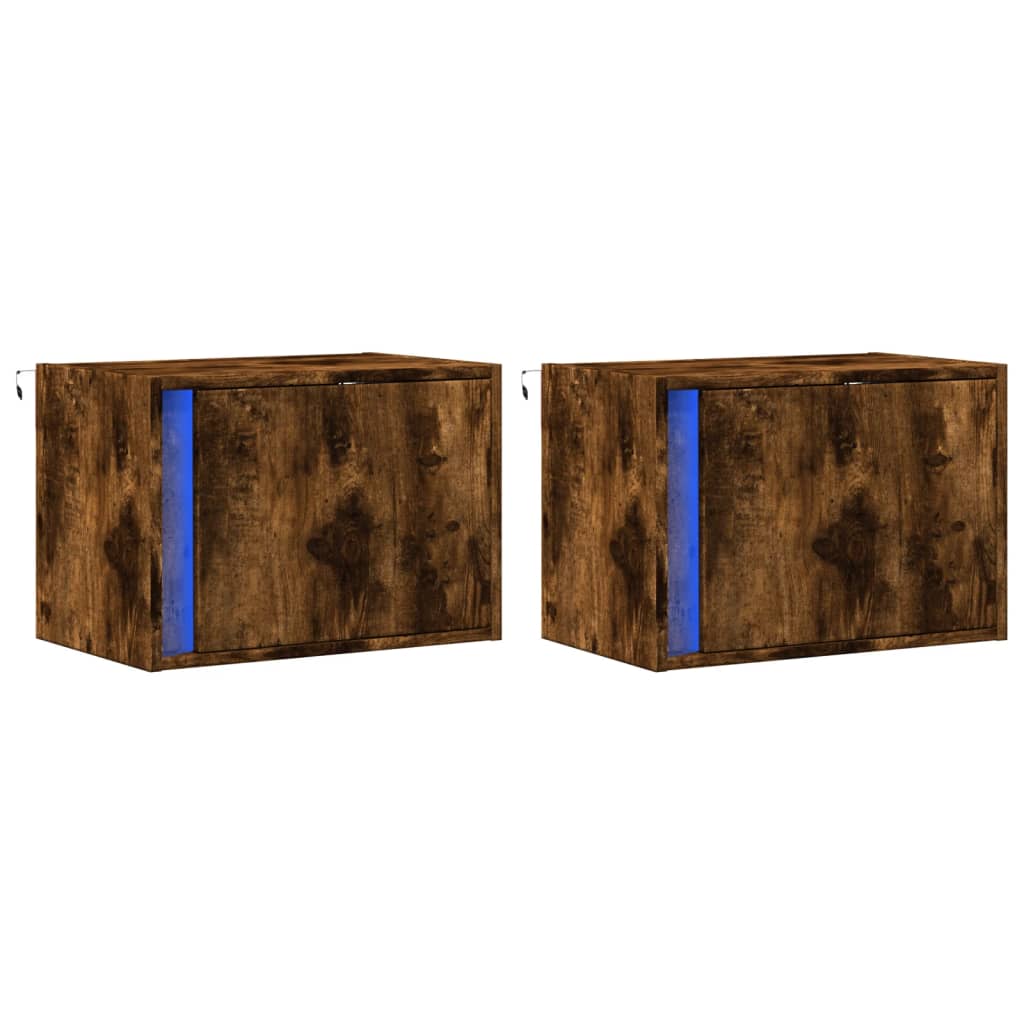 vidaXL Wall-mounted Bedside Cabinets with LED Lights 2 pcs Smoked Oak 3