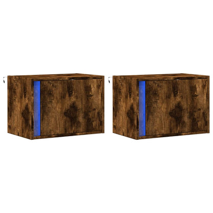 vidaXL Wall-mounted Bedside Cabinets with LED Lights 2 pcs Smoked Oak 3