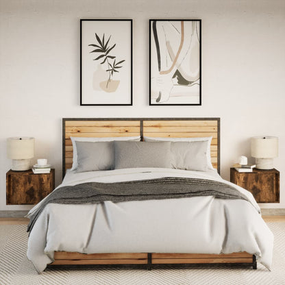 vidaXL Wall-mounted Bedside Cabinets with LED Lights 2 pcs Smoked Oak 4