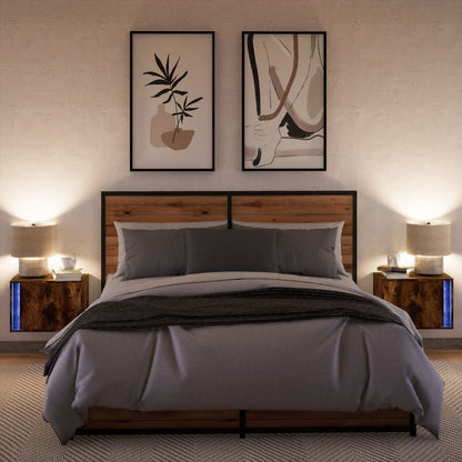 vidaXL Wall-mounted Bedside Cabinets with LED Lights 2 pcs Smoked Oak 5