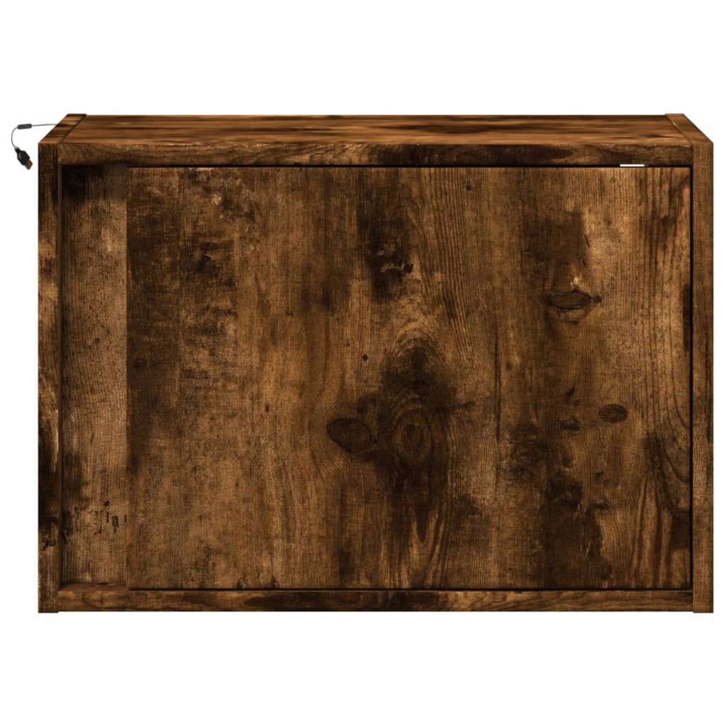 vidaXL Wall-mounted Bedside Cabinets with LED Lights 2 pcs Smoked Oak 6