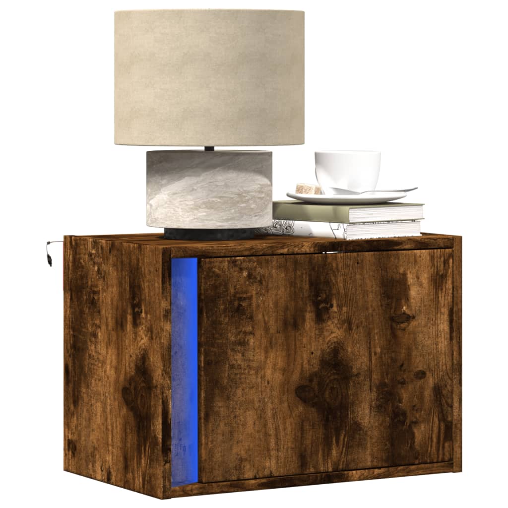 vidaXL Wall-mounted Bedside Cabinets with LED Lights 2 pcs Smoked Oak 1