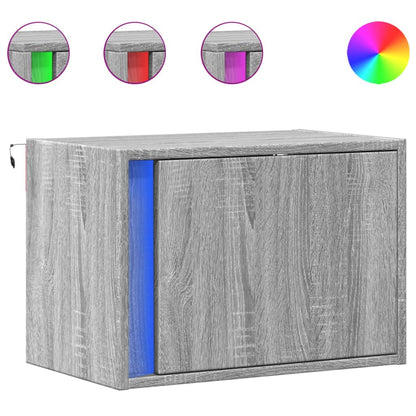 vidaXL Wall-mounted Bedside Cabinets with LED Lights 2 pcs Grey Sonoma 2