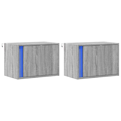 vidaXL Wall-mounted Bedside Cabinets with LED Lights 2 pcs Grey Sonoma 3