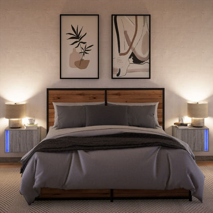 vidaXL Wall-mounted Bedside Cabinets with LED Lights 2 pcs Grey Sonoma 5