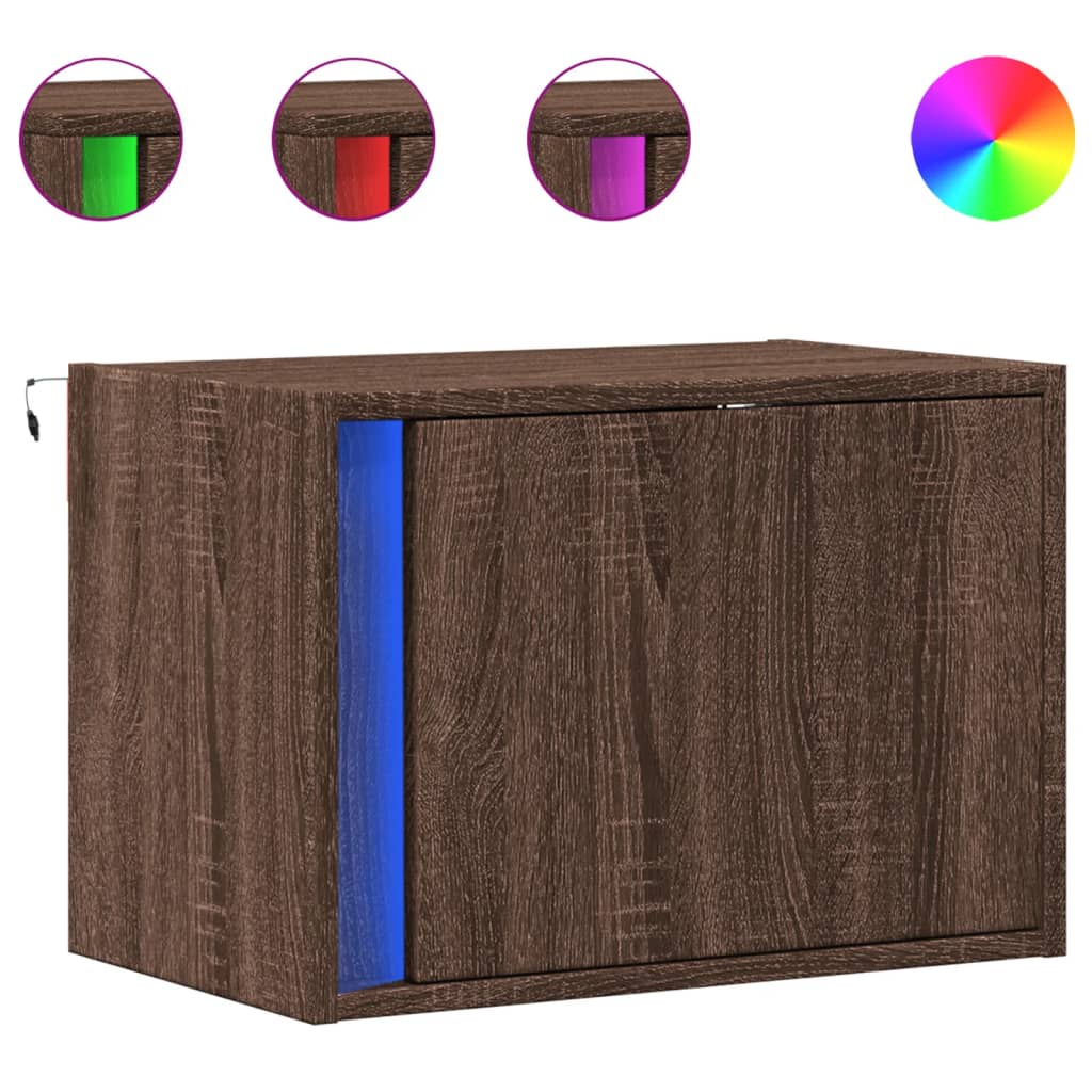 vidaXL Wall-mounted Bedside Cabinets with LED Lights 2 pcs Brown Oak 2