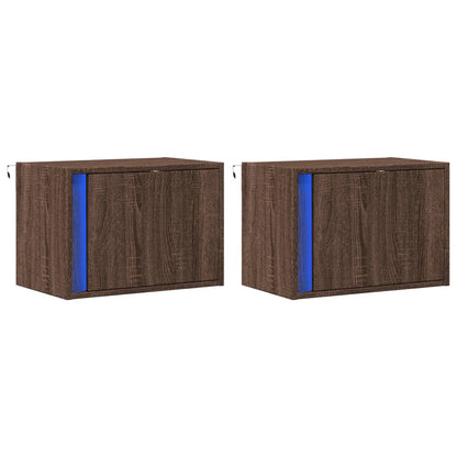 vidaXL Wall-mounted Bedside Cabinets with LED Lights 2 pcs Brown Oak 3