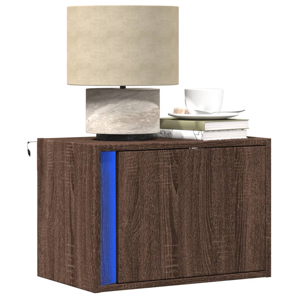 vidaXL Wall-mounted Bedside Cabinets with LED Lights 2 pcs Brown Oak 1