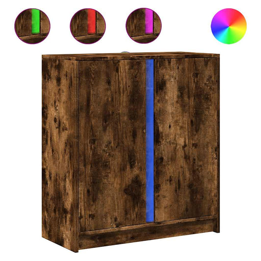 vidaXL Sideboard with LED Smoked Oak 77x34x85 cm Engineered Wood 2