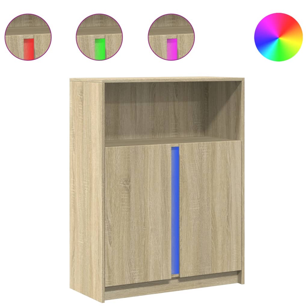 Sideboard with LED 42,5x34x100 cm Engineered Wood Sonoma oak 77 cm