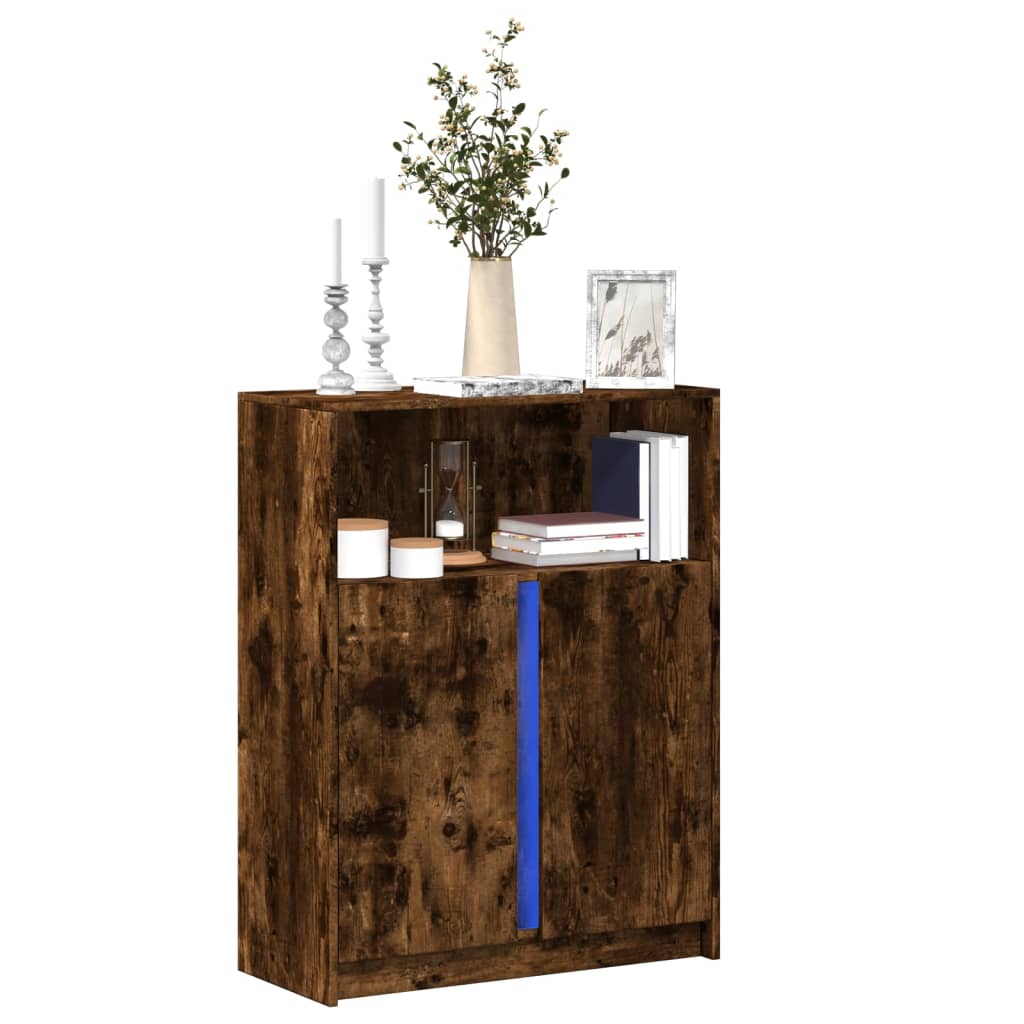 Sideboard with LED 42,5x34x100 cm Engineered Wood Smoked oak 77 cm