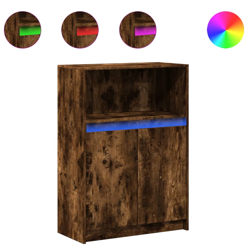 vidaXL Sideboard with LED Smoked Oak 72x34x100 cm Engineered Wood 2