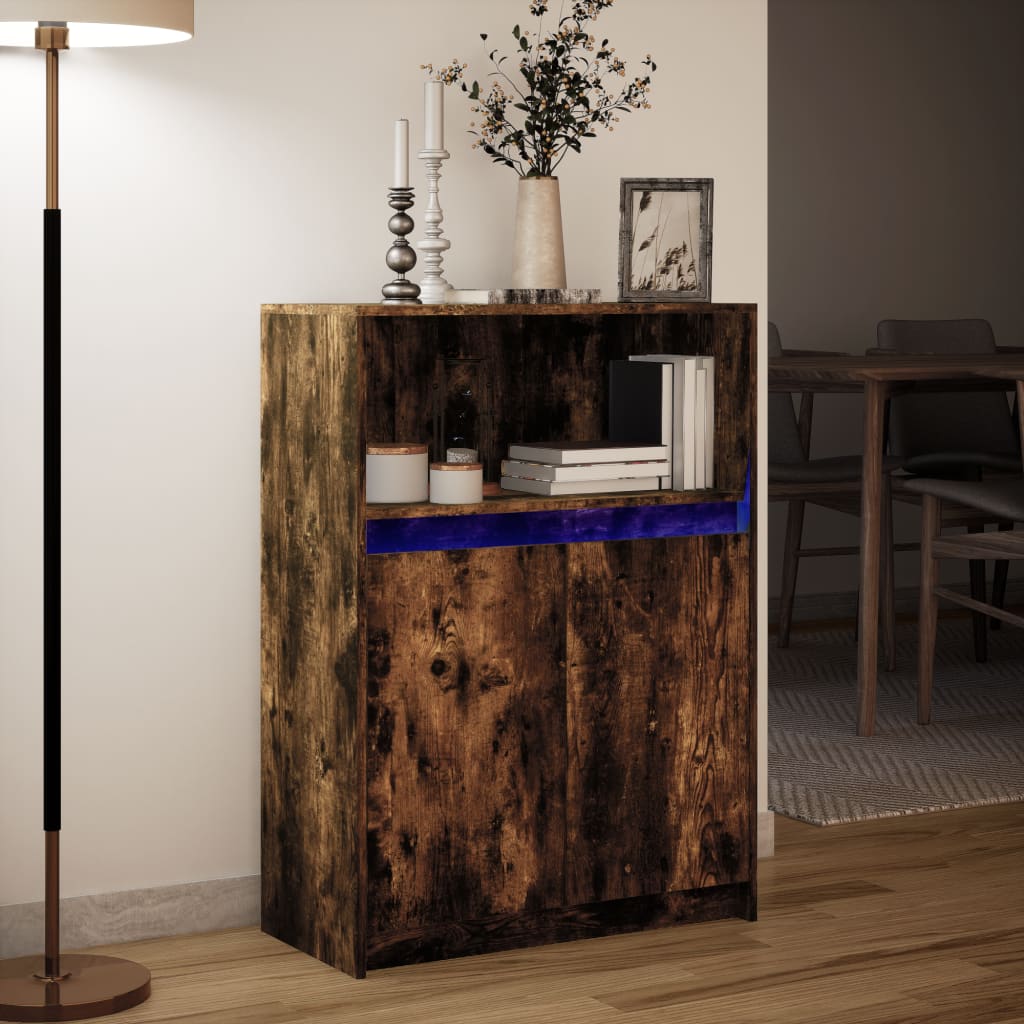 vidaXL Sideboard with LED Smoked Oak 72x34x100 cm Engineered Wood 5