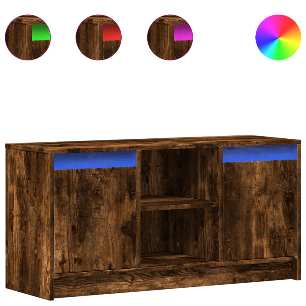 vidaXL TV Cabinet with LED Smoked Oak 100x34x50 cm Engineered Wood 2