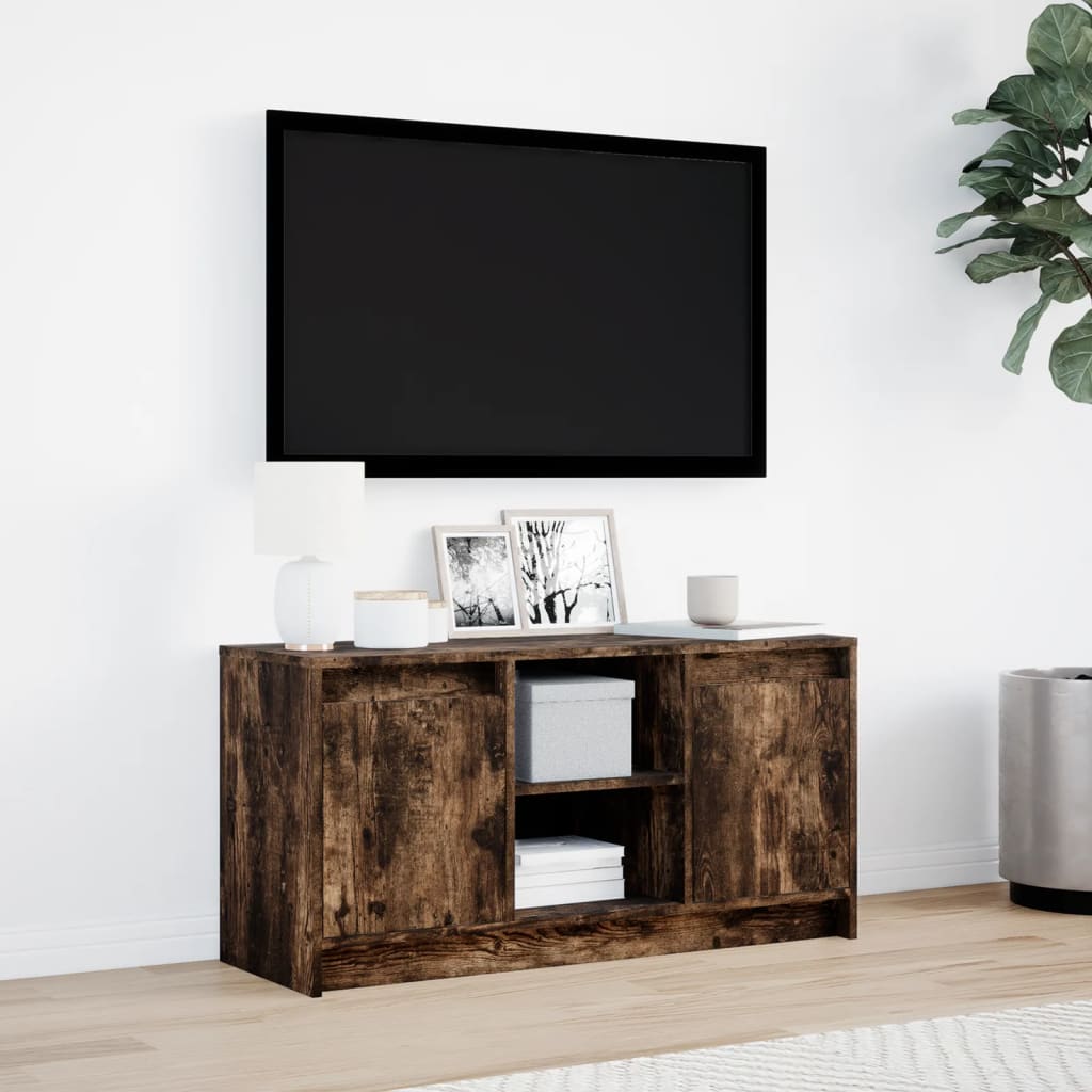 vidaXL TV Cabinet with LED Smoked Oak 100x34x50 cm Engineered Wood 4