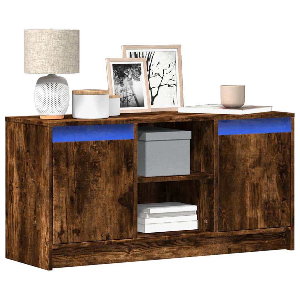 vidaXL TV Cabinet with LED Smoked Oak 100x34x50 cm Engineered Wood 1