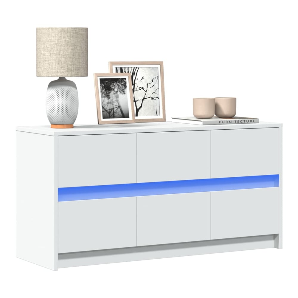 TV Cabinet with LED 100x34x50 cm Engineered Wood White 100 cm