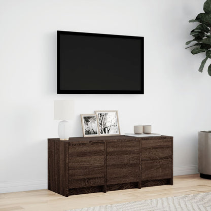 vidaXL TV Cabinet with LED Brown Oak 97x34x40 cm Engineered Wood 3