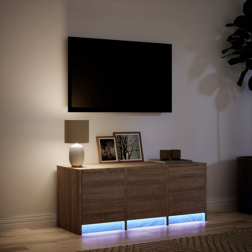 vidaXL TV Cabinet with LED Brown Oak 97x34x40 cm Engineered Wood 4