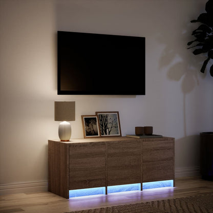 vidaXL TV Cabinet with LED Brown Oak 97x34x40 cm Engineered Wood 4