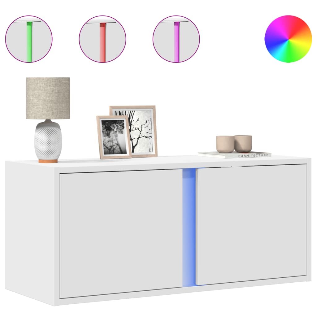 vidaXL TV Wall Cabinet with LED Lights White 80x31x35 cm 2