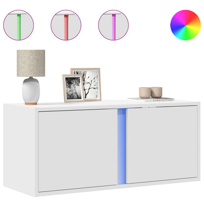 vidaXL TV Wall Cabinet with LED Lights White 80x31x35 cm 2