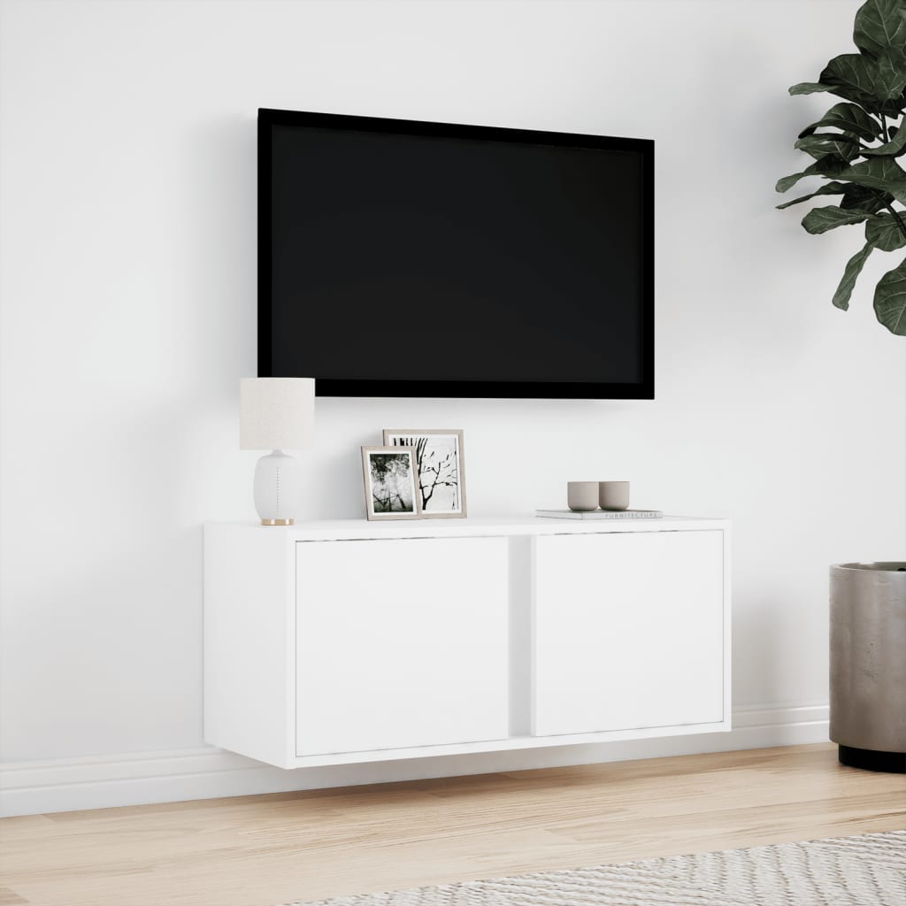 vidaXL TV Wall Cabinet with LED Lights White 80x31x35 cm 4