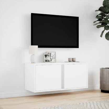 vidaXL TV Wall Cabinet with LED Lights White 80x31x35 cm 4