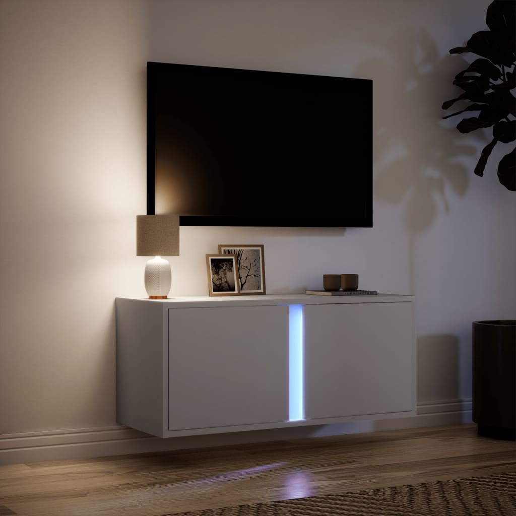 vidaXL TV Wall Cabinet with LED Lights White 80x31x35 cm 5