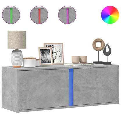 vidaXL TV Wall Cabinet with LED Lights Concrete Grey 100x31x35 cm 2