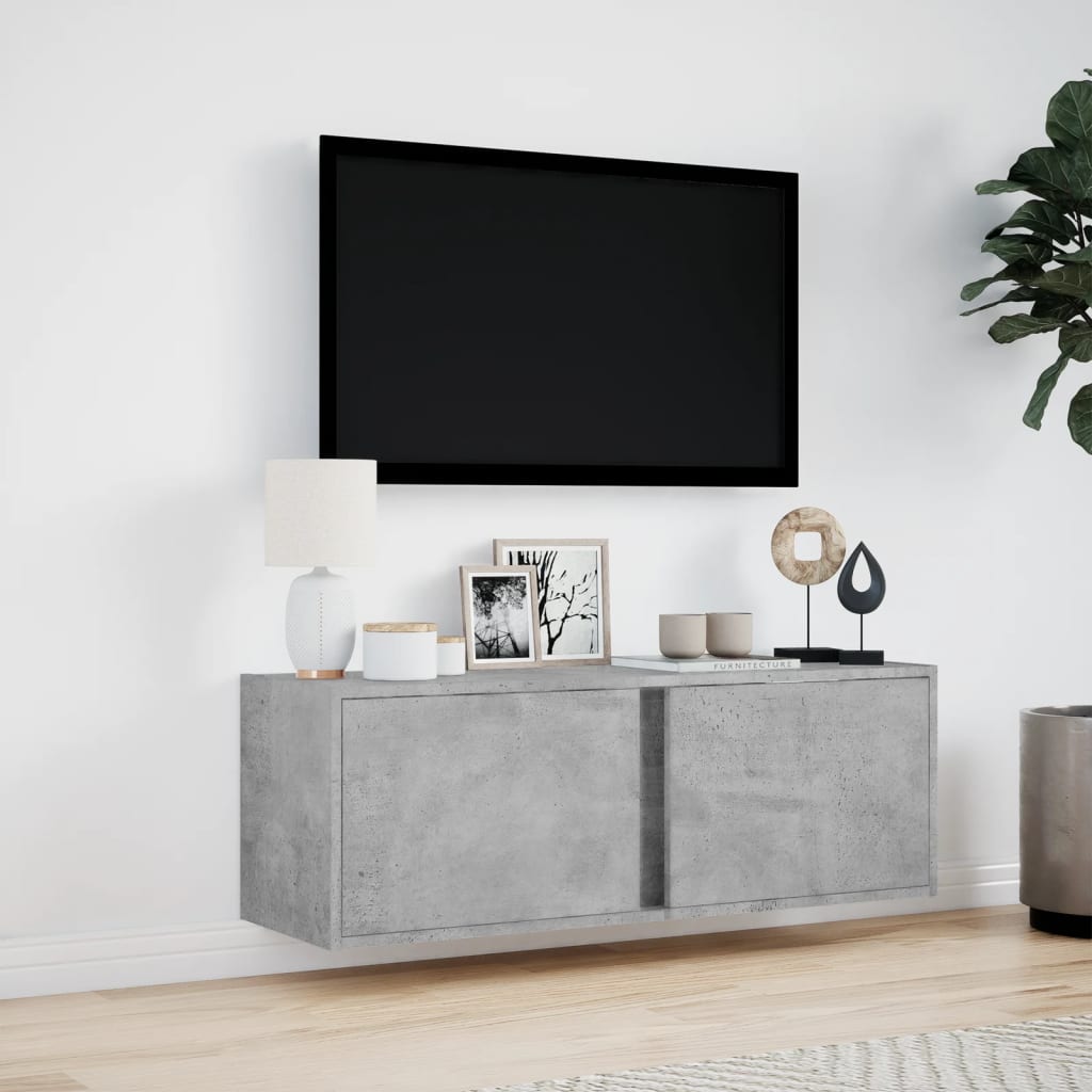 vidaXL TV Wall Cabinet with LED Lights Concrete Grey 100x31x35 cm 4