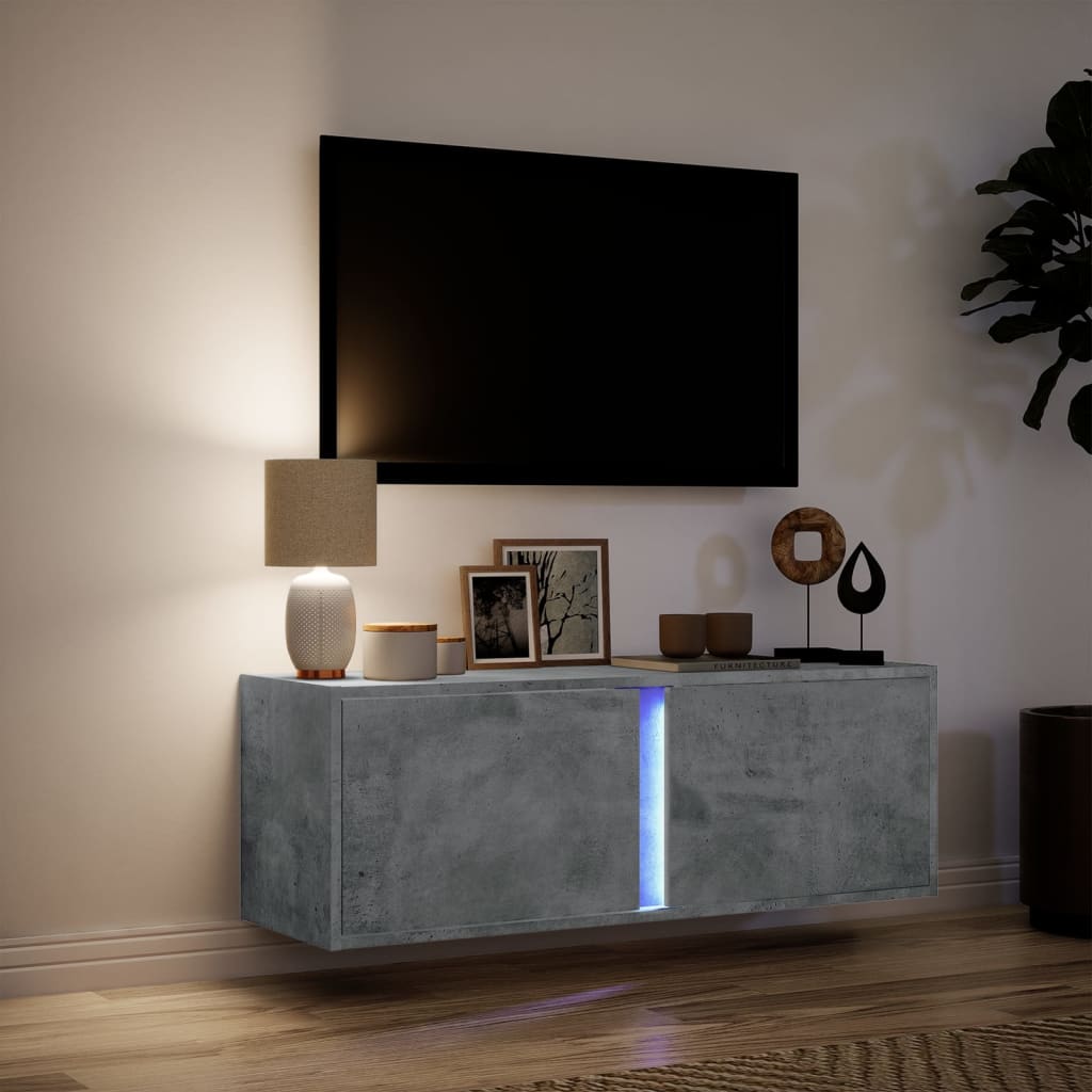 vidaXL TV Wall Cabinet with LED Lights Concrete Grey 100x31x35 cm 5