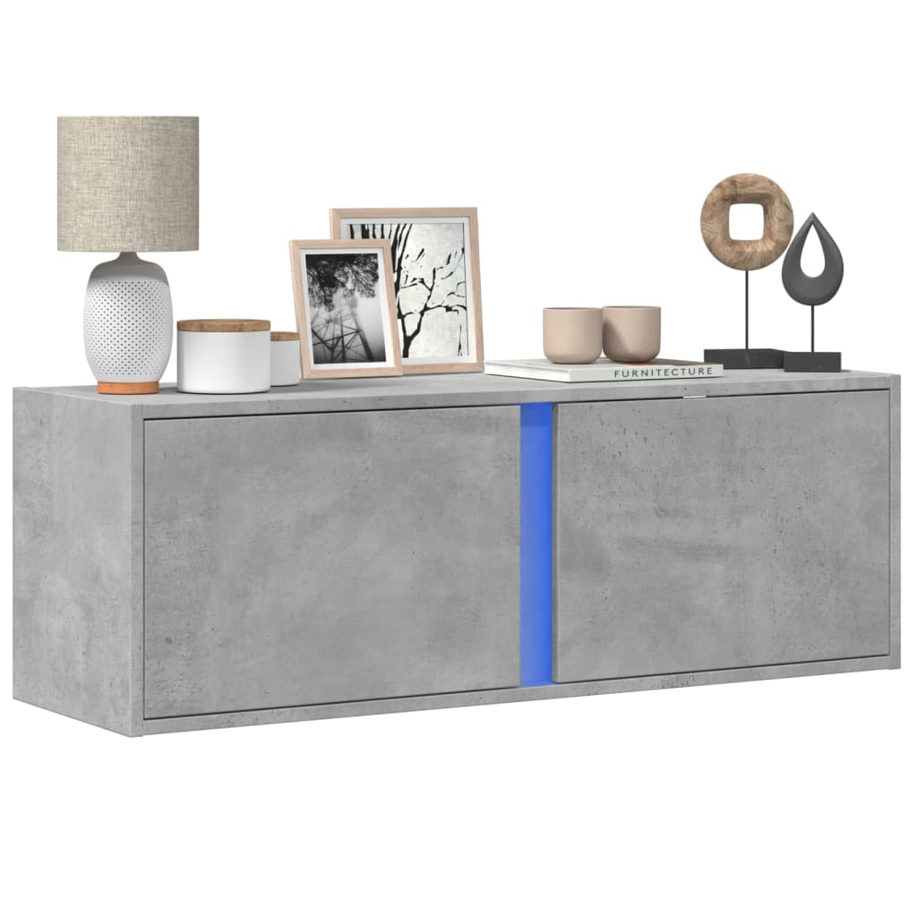 vidaXL TV Wall Cabinet with LED Lights Concrete Grey 100x31x35 cm 1