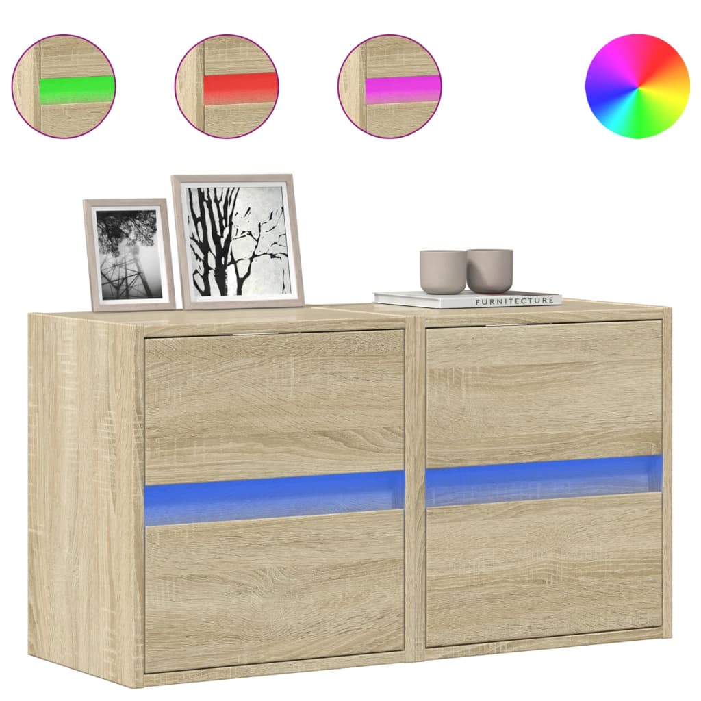 TV Wall Cabinets with LED Lights 41x31x45 cm 2 pcs Sonoma oak