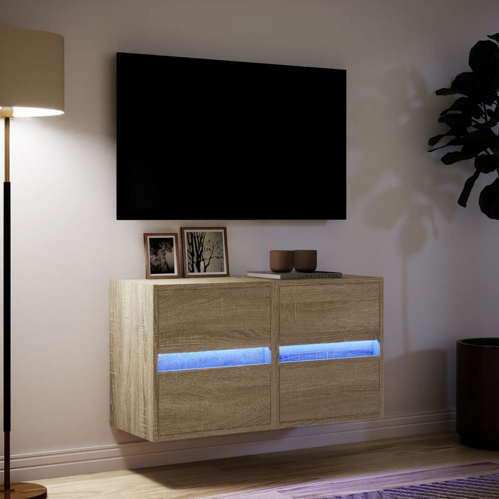 TV Wall Cabinets with LED Lights 41x31x45 cm 2 pcs Sonoma oak