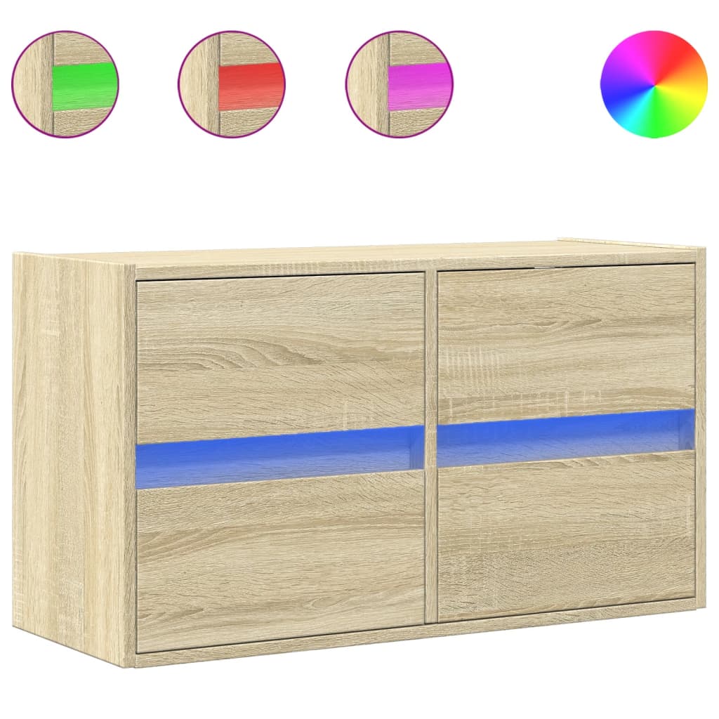 vidaXL TV Wall Cabinet with LED Lights Sonoma Oak 80x31x45 cm 2