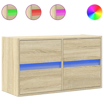 vidaXL TV Wall Cabinet with LED Lights Sonoma Oak 80x31x45 cm 2