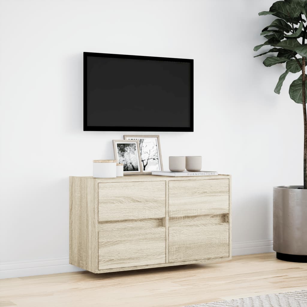 vidaXL TV Wall Cabinet with LED Lights Sonoma Oak 80x31x45 cm 4
