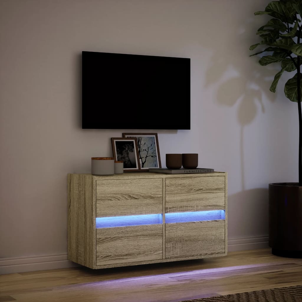 vidaXL TV Wall Cabinet with LED Lights Sonoma Oak 80x31x45 cm 5