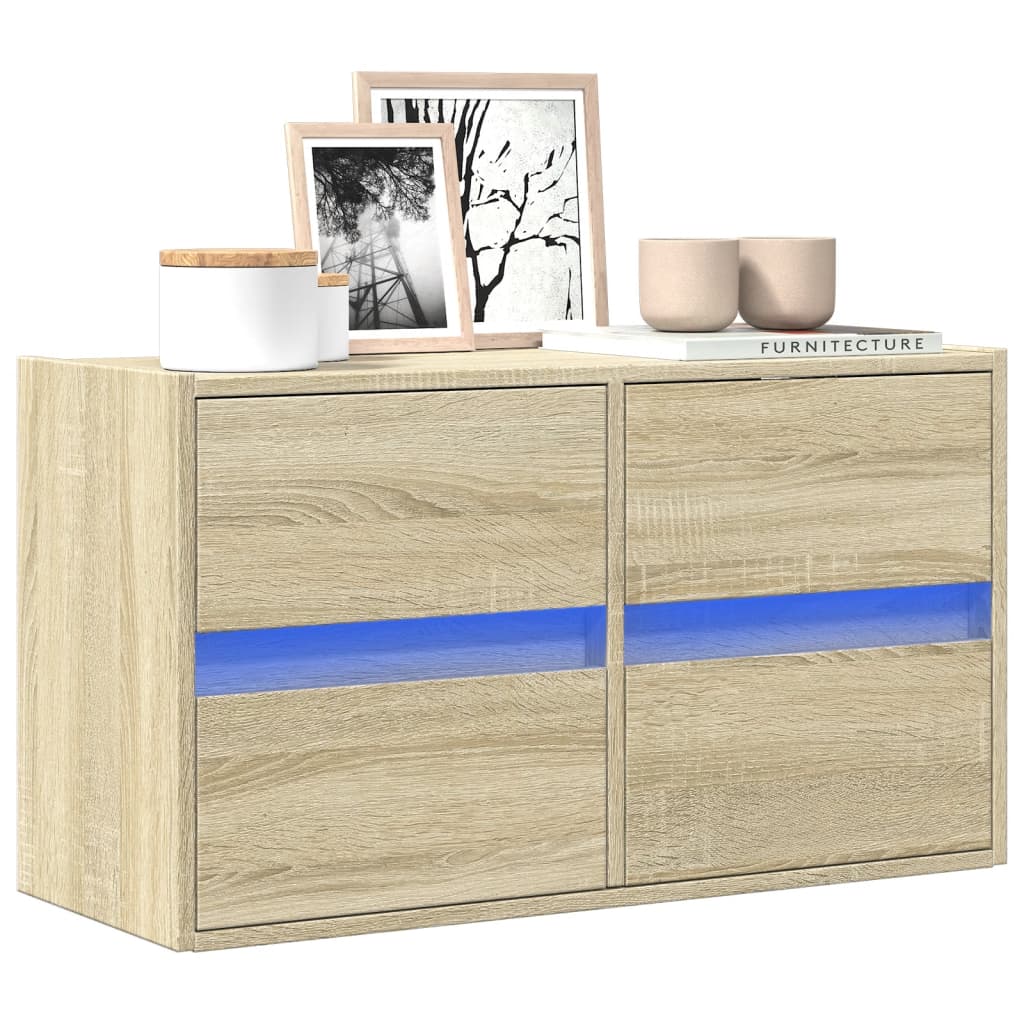 vidaXL TV Wall Cabinet with LED Lights Sonoma Oak 80x31x45 cm 1