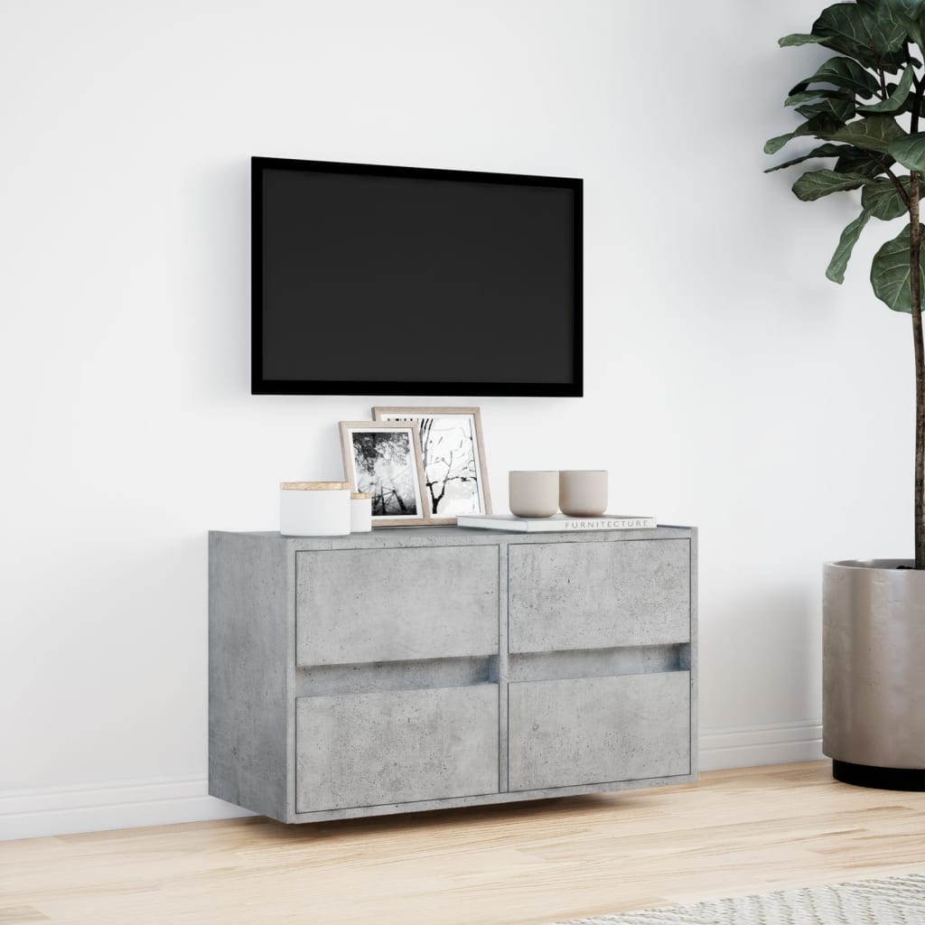 vidaXL TV Wall Cabinet with LED Lights Concrete Grey 80x31x45 cm 4