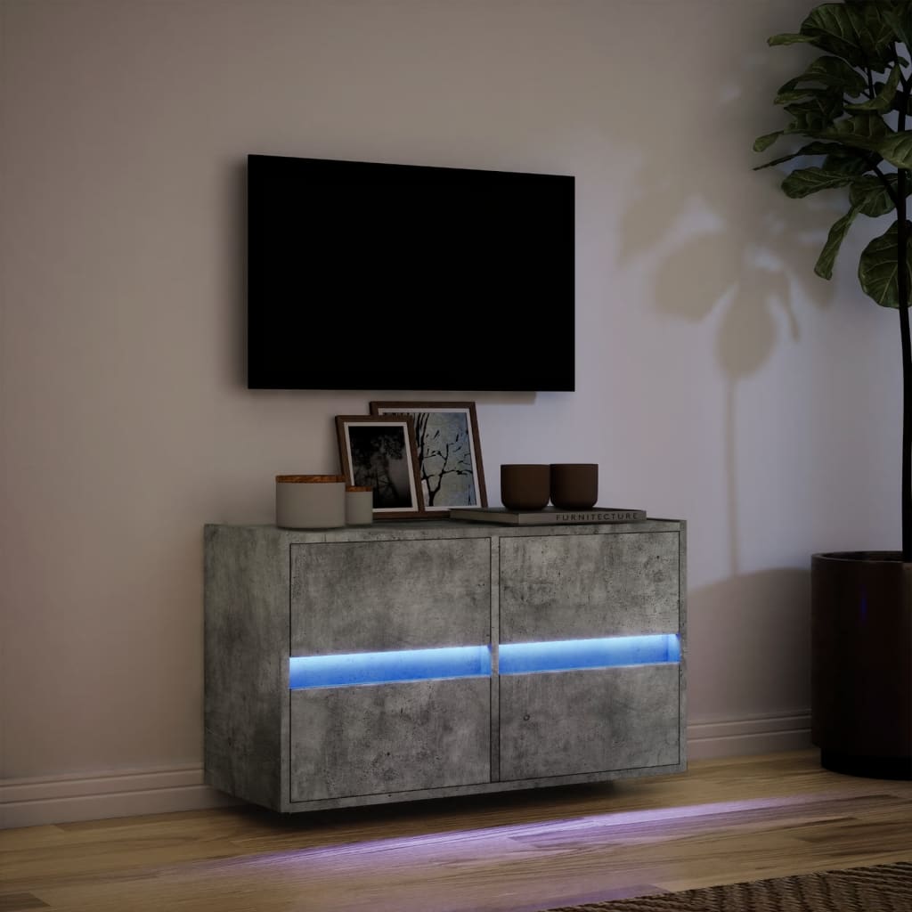 vidaXL TV Wall Cabinet with LED Lights Concrete Grey 80x31x45 cm 5