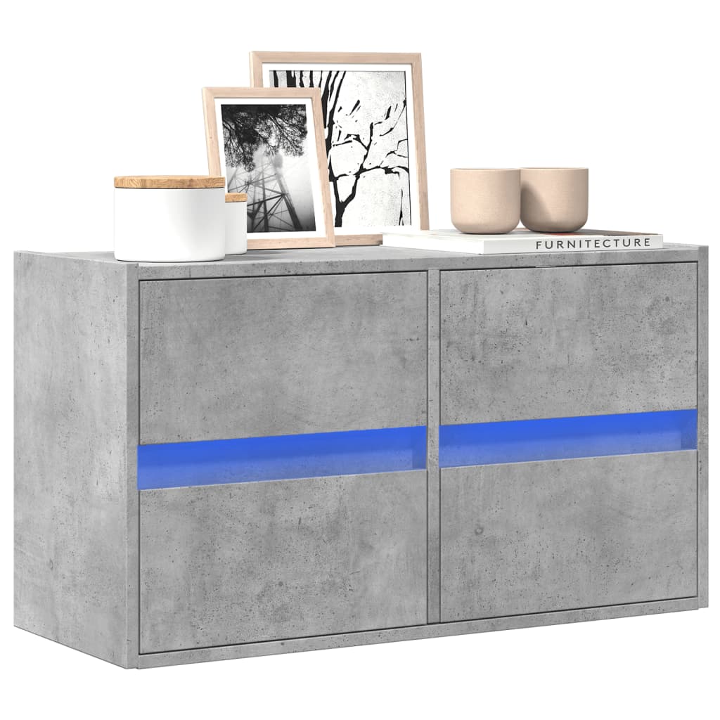 vidaXL TV Wall Cabinet with LED Lights Concrete Grey 80x31x45 cm 1