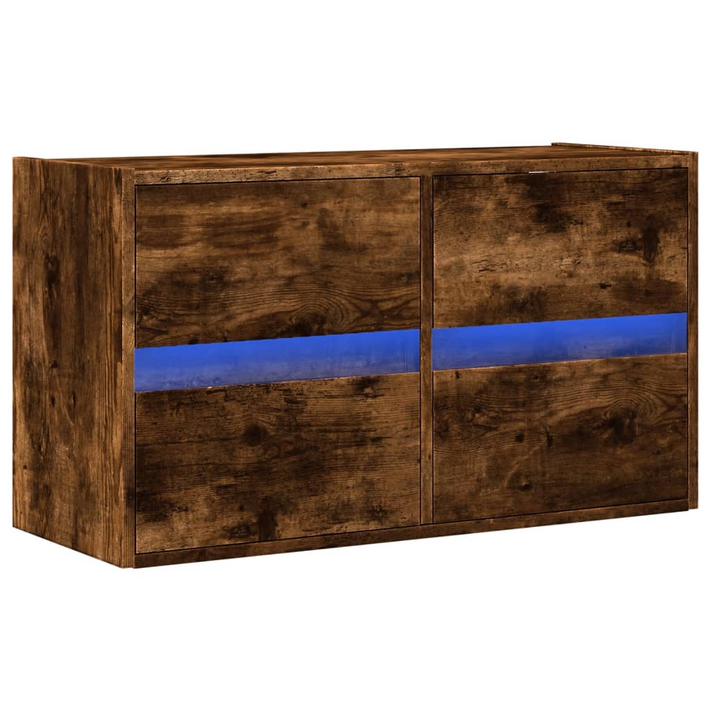 vidaXL TV Wall Cabinet with LED Lights Smoked Oak 80x31x45 cm 3