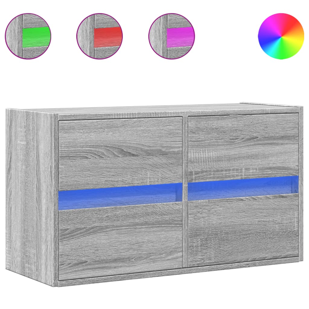 vidaXL TV Wall Cabinet with LED Lights Grey Sonoma 80x31x45 cm 2