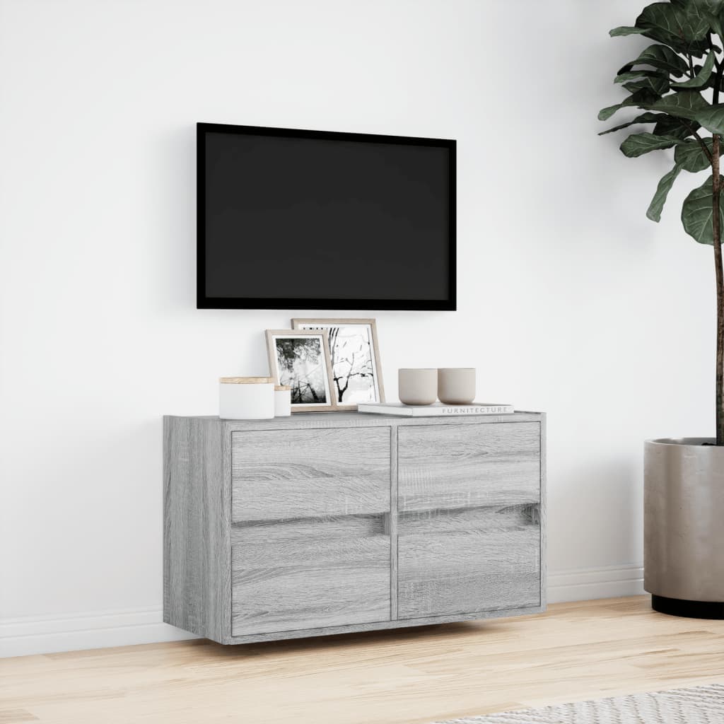 vidaXL TV Wall Cabinet with LED Lights Grey Sonoma 80x31x45 cm 4