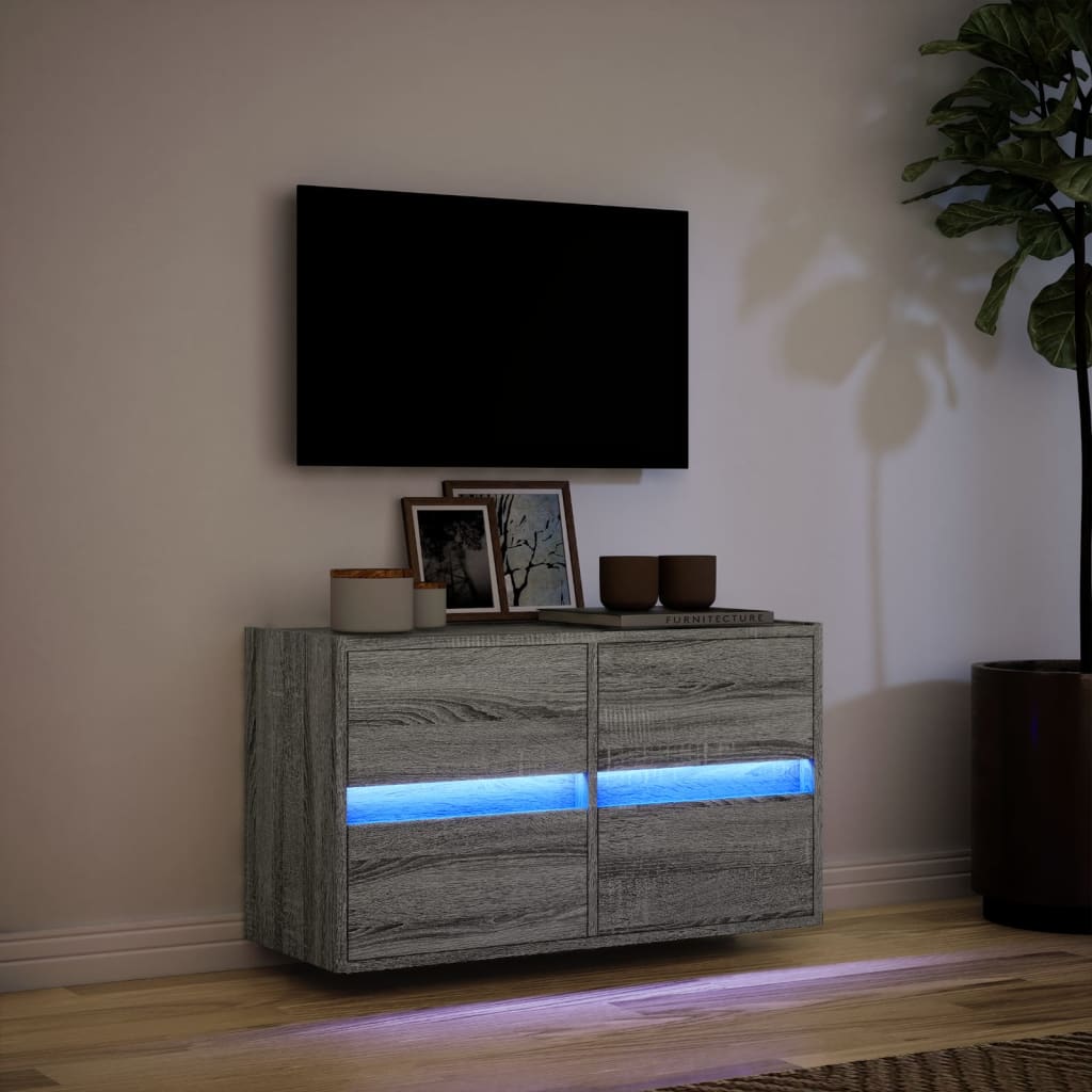 vidaXL TV Wall Cabinet with LED Lights Grey Sonoma 80x31x45 cm 5