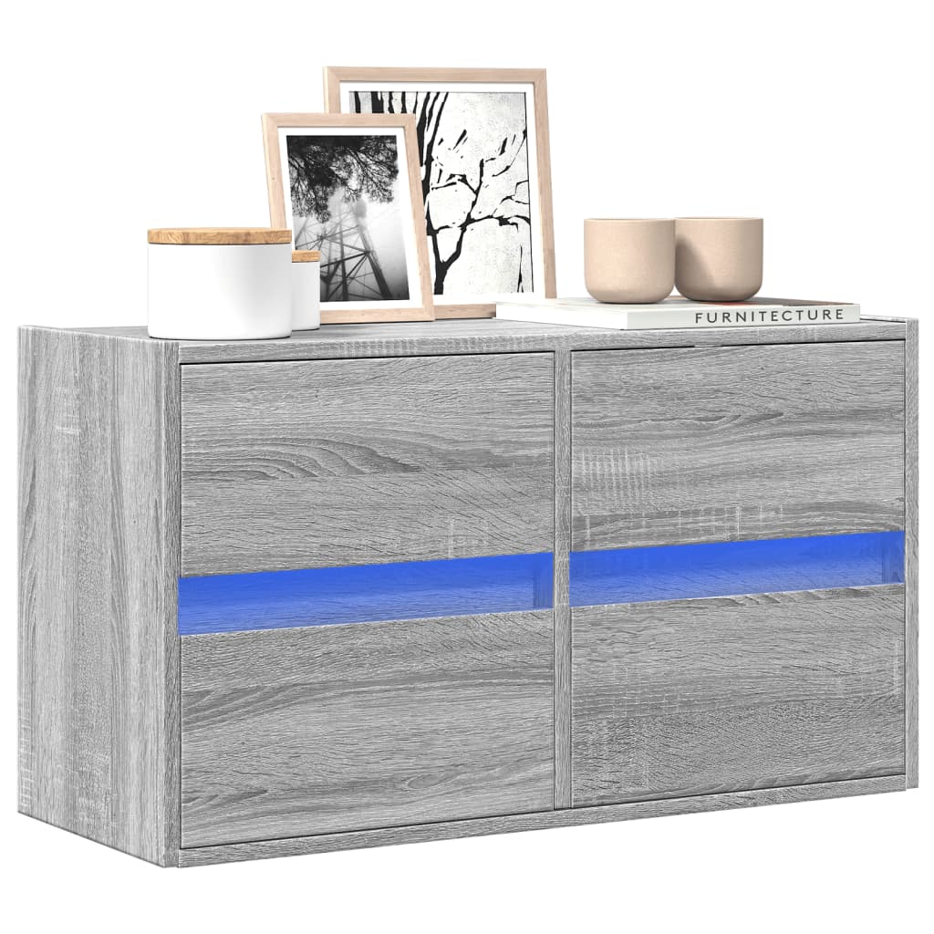 vidaXL TV Wall Cabinet with LED Lights Grey Sonoma 80x31x45 cm 1
