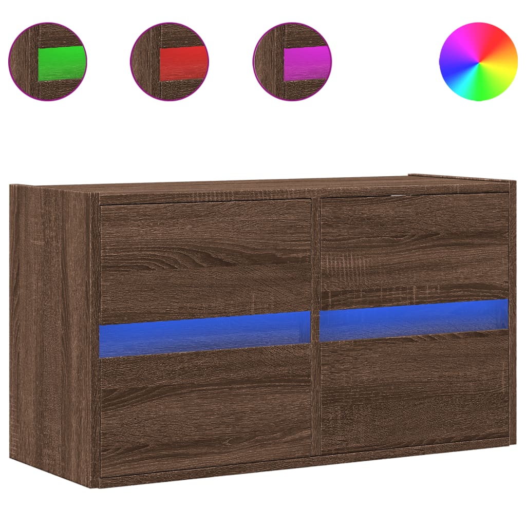 TV Wall Cabinet with LED Lights 80x31x45 cm 1 Width 80 cm Brown oak